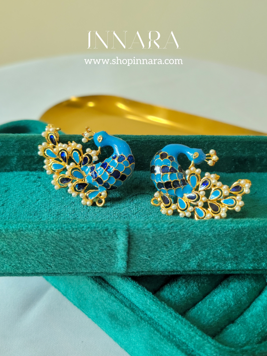 Blue Meenakari Peacock Earrings