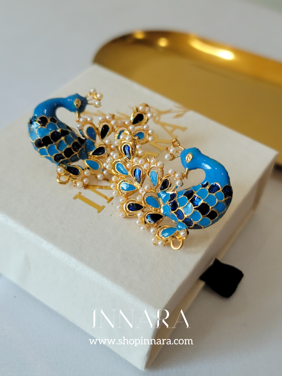 Blue Meenakari Peacock Earrings