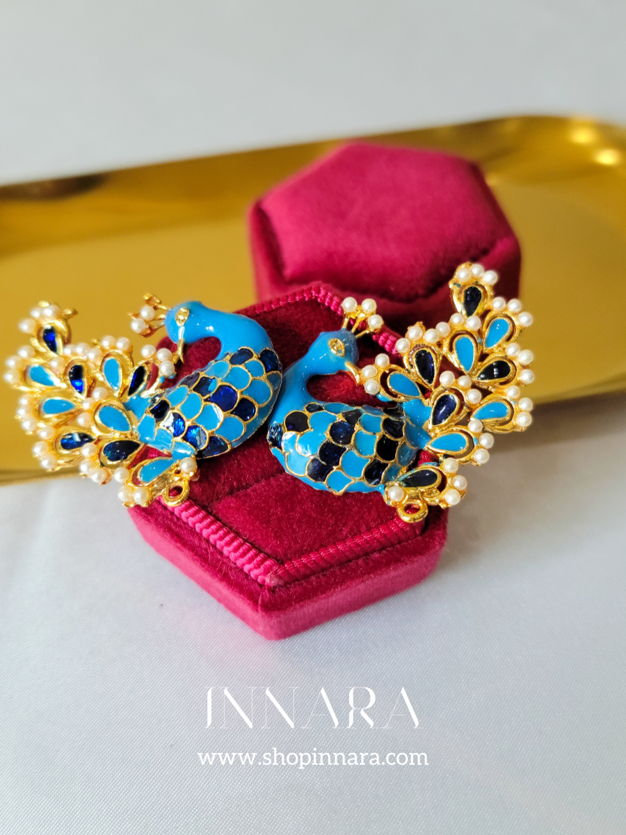 Blue Meenakari Peacock Earrings