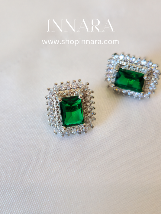 Emerald Glitter Zirconia Studs