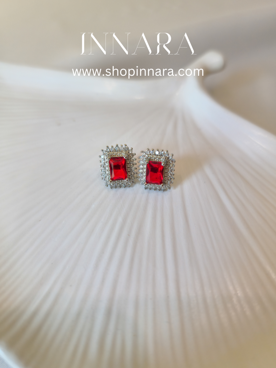 Ruby Glitter Zirconia Studs