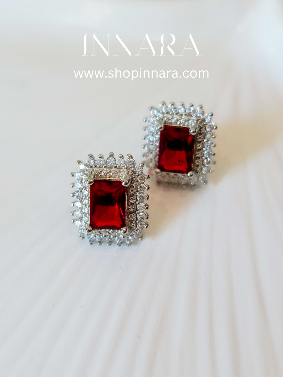 Ruby Glitter Zirconia Studs