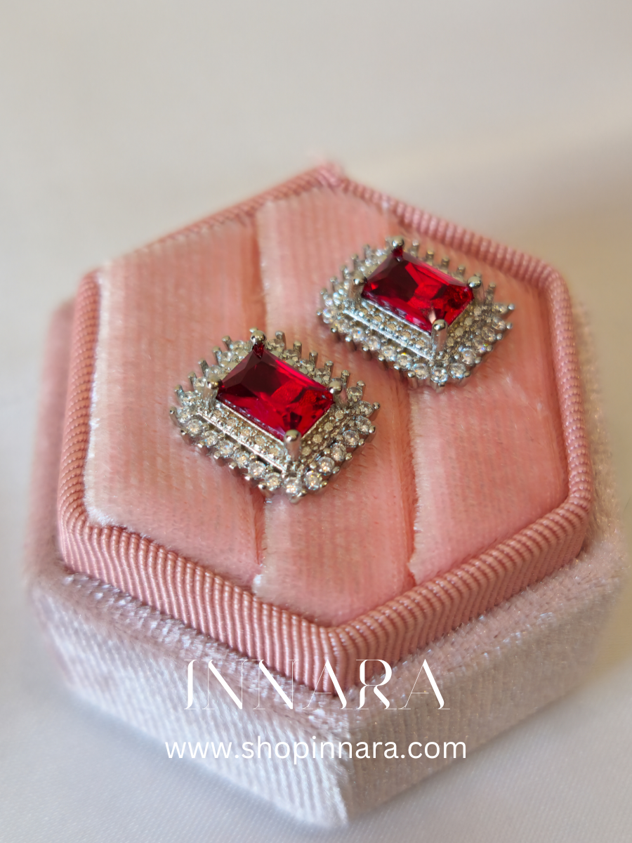 Ruby Glitter Zirconia Studs